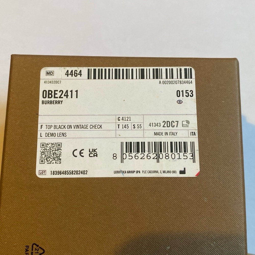 Burberry OBE2411 Eyeglasses Black on Vintage Check – New w/ Box (55-18-145) - Picture 10 of 10